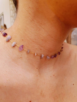 Choker de ametista cascalho - pedra natural- transmutação