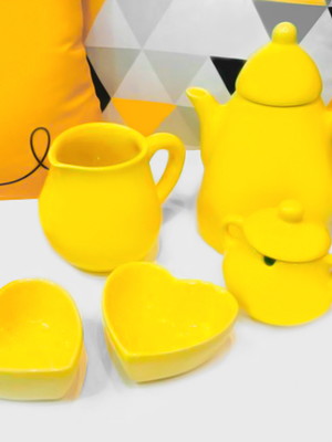 Conjunto porcelana amarelo bule 1 l