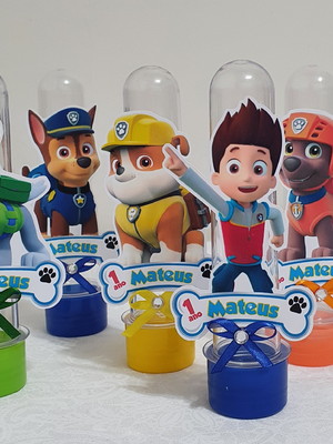Tubetes com apliques 3d | tema patrulha canina