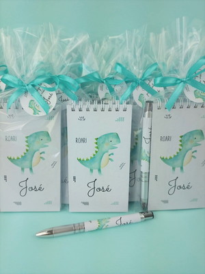 Bloco capa dura e caneta dinossauro