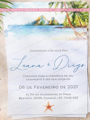 Convite casamento tema praia arte digital