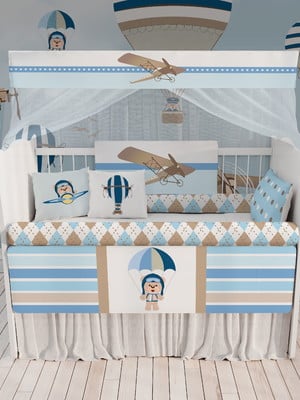 Kit berço enxoval de bebê ursinho aviador azul kt199 - 23pç