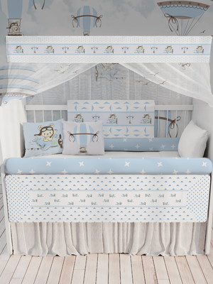 Kit berço enxoval de bebê ursinho aviador azul kt164 - 23pç