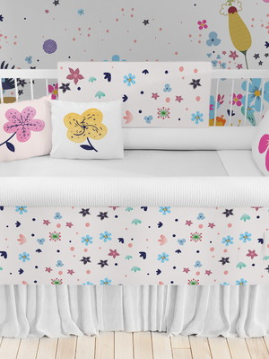 Kit berço enxoval de bebê floral folhagem kt258 - 23pç