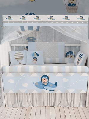 Kit berço enxoval de bebê ursinho aviador kt139 - 23pç