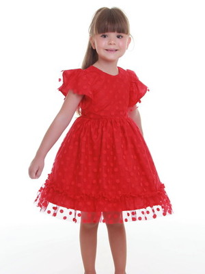 Vestido infantil de festa tule poá vermelho