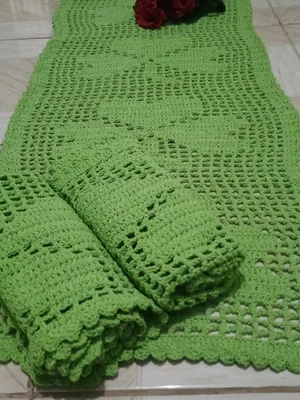 Kit de tapete trevo de coração de croche