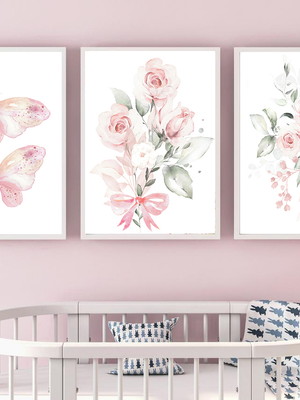 Quadros decorativos floral borboletas aquarela