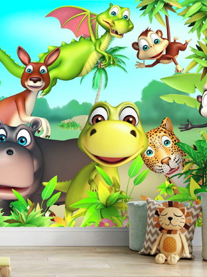 Papel de parede infantil zoo safari floresta animais gg933