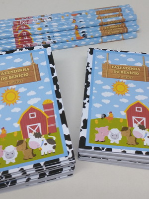 Bloquinho com lápis personalizado fazendinha