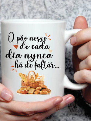 Caneca porcelana personalizada pão nosso de cada dia.