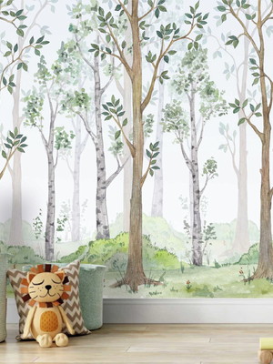 Papel de parede floresta arvores flores floral painel g1050