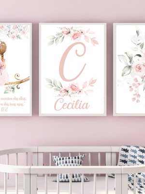 Quadros decorativos menina no galho aquarela