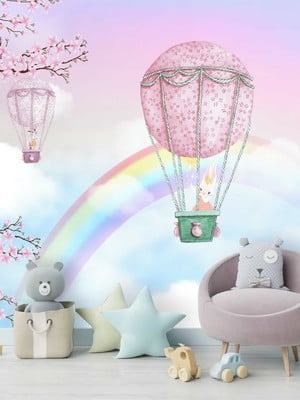 Papel de parede infantil balões arco iris flor painel g1104