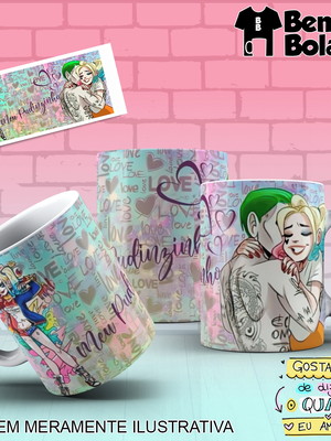 Caneca meu pudinzinho arlequina e coringa dia dos namorados