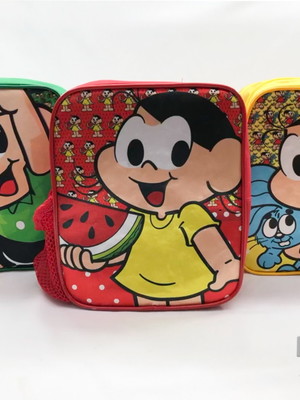 40 mochila com porta garrafa turma da mônica