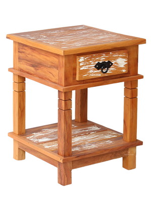 Mesa cabeceira 40 cm 1 gaveta madeira maciça pátina