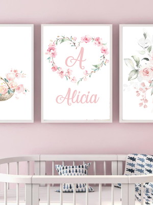 Kit quadros decorativos menina jardim aquarela