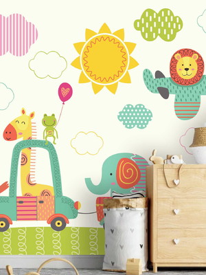 Adesivo de parede infantil zoo safari trenzinho painel gg959
