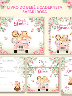 Arquivo digital livro do bebe e caderneta tema safari menina