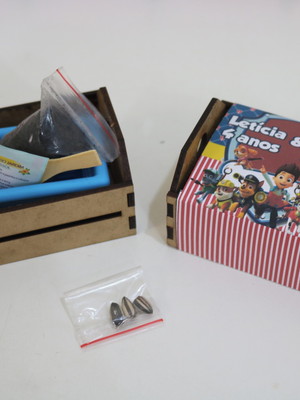 Lembrança caixote com cinta personalizada - patrulha canina