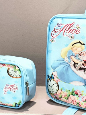 Kit mochila e estojo personaliz alice no país das maravilhas
