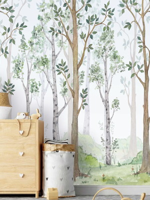 Adesivo parede floresta arvores flores floral painel g1050