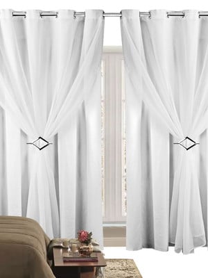 Cortina microfibra branca com voil 4,00m x 2,80m para varão