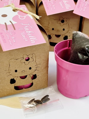 Lembrancinha kraft sementes de flores - tema hello kitty