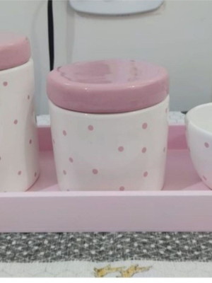 Kit higiene bebê porcelana poá rosa