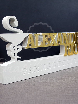 Decoração farmacêutico branco com acrílico 30cm