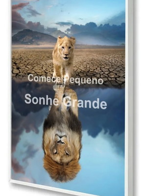 Quadro decorativo frase motivacional leão com moldura