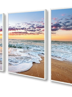 Kit 3 quadros decorativos paisagem praia para sala e quarto