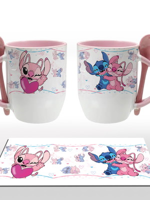 Caneca com colher - angel e stitch