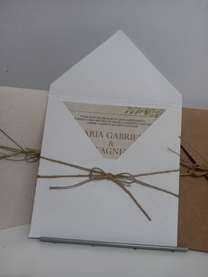 Convite casamento kraft reciclato branco