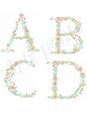 Matrizes de bordado alfabeto floral maiúsculas 2 tamanhos