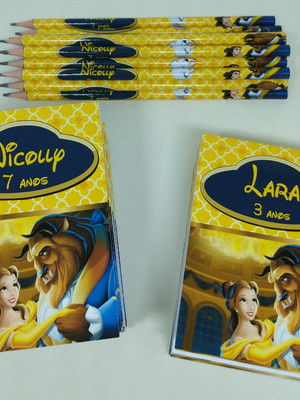Bloquinho com lápis personalizado a bela e a fera