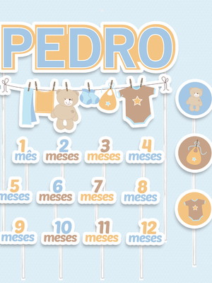Kit topos de bolo mesversário bebê varalzinho personalizado