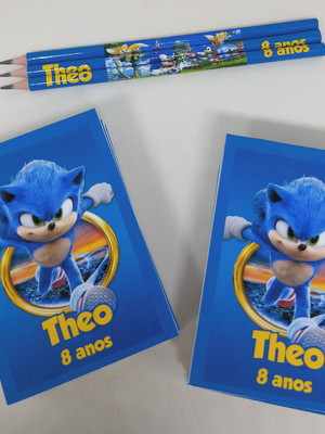 Bloquinho com lápis sonic