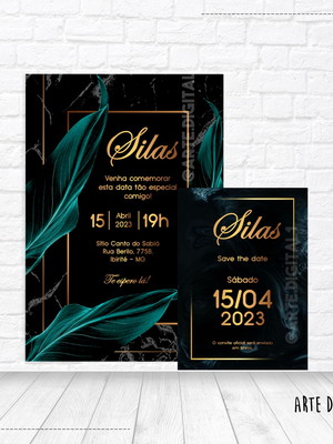 Convite virtual + save the date, preto e verde