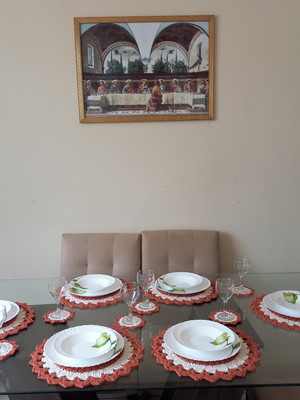Conjunto sousplat de crochê telha