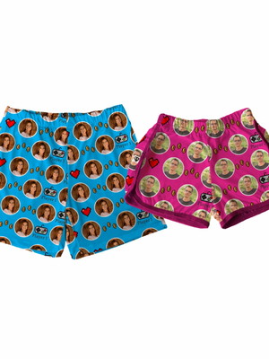 Kit shorts tactel casal personalizado com fotos player 1 e 2
