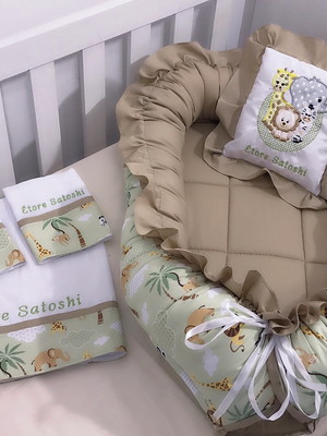 Ninho redutor de berço para bebê mais kit fralda safari