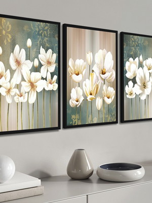 Quadros decorativos flores douradas abstrato com moldura