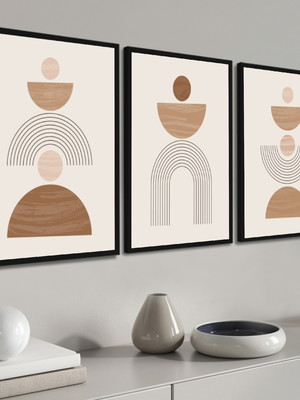 Kit 3 quadros decorativos geométrico para sala com moldura