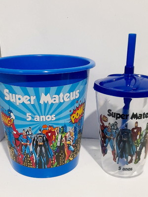 Kit cinema super heróis de 1 l copo 300 ml com canudo