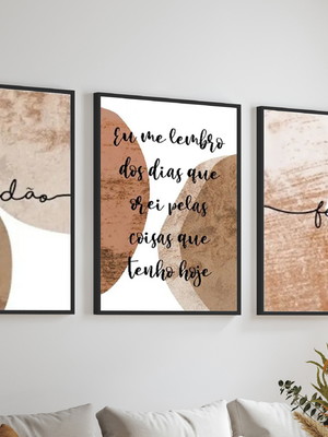 3 quadros abstrato marrom frases oração decoração moldura