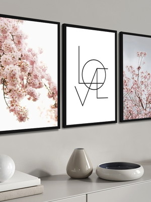 3 quadros decorativos folhagem love quarto de casal molduras