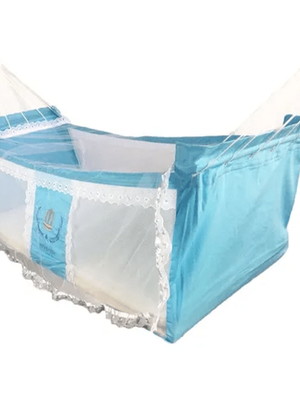 Rede berço bebê com mosquiteiro acolchoado azul bebe