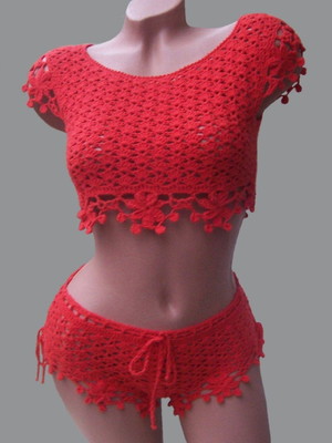 Conjunto moda praia em crochê